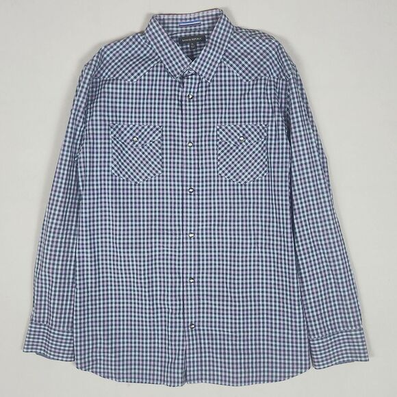 Banana Republic Other - Banana Republic XL Plaid Snap Button Shirt Western Blue Purple Mens XL Stretch